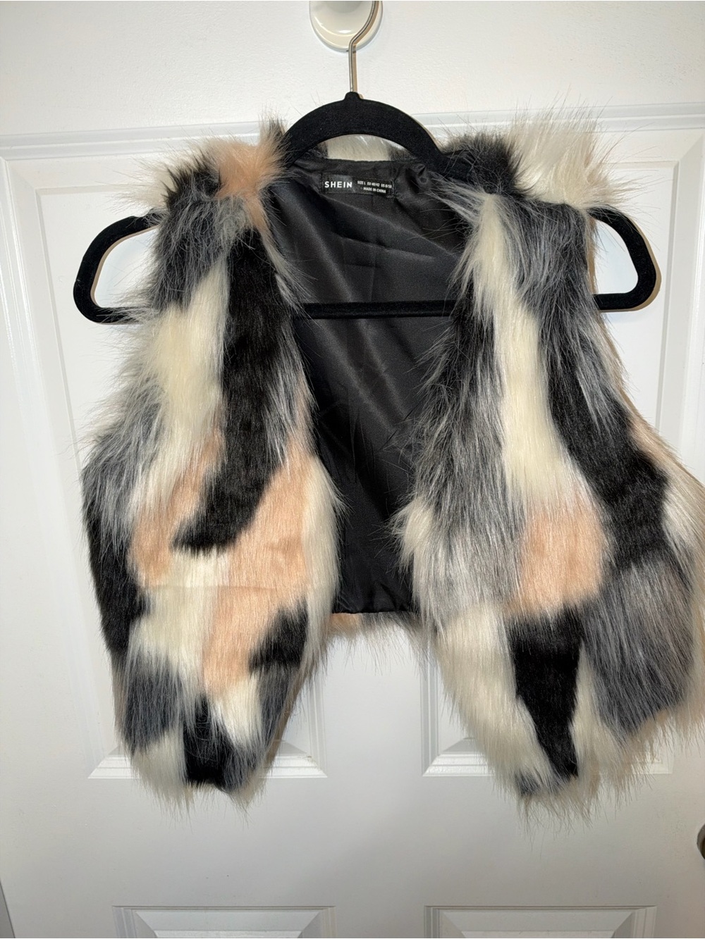 SHEIN Faux Fur Patchwork Vest in Black, Gray, Cream, Peach